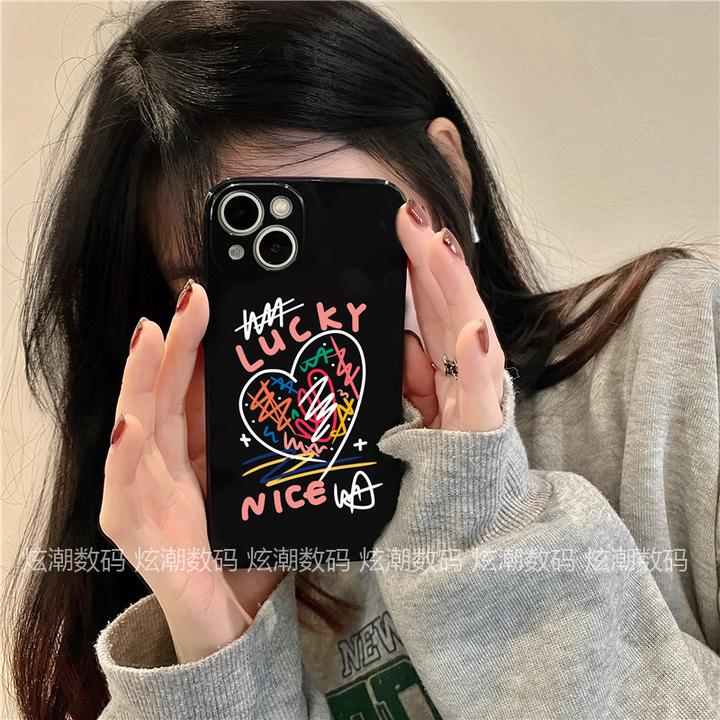 ins涂鸦爱心适用于苹果/华为/OPPO/VIVO/小米荣耀全包亮黑手机壳