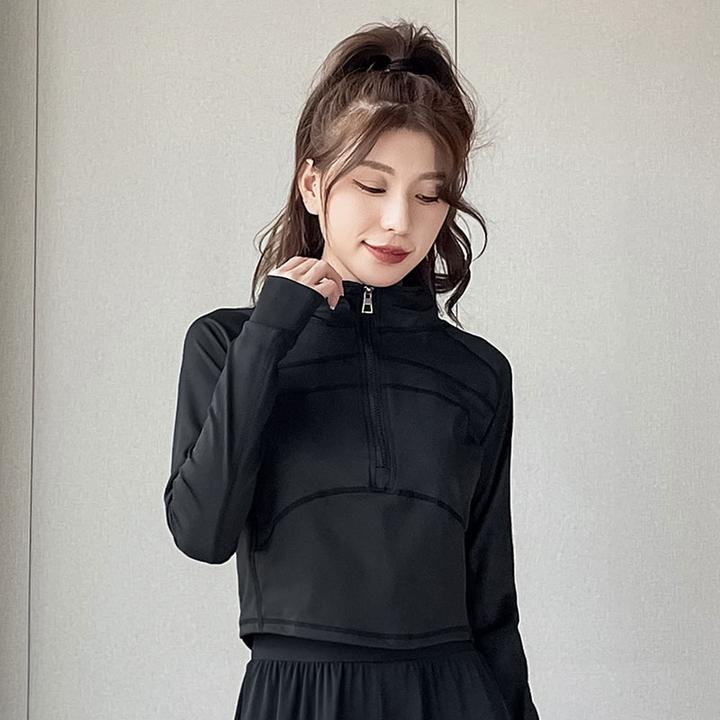 瑜伽服女春秋长袖卫衣女春夏季2025新款显瘦半拉链修身上衣瑜伽服