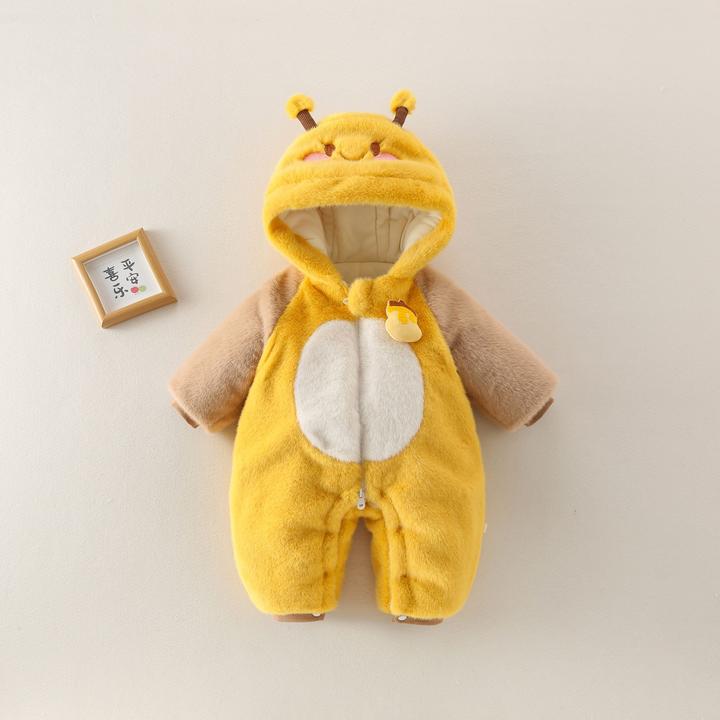 冬天婴儿宝宝新生儿连帽加绒幼儿加厚保暖冬款秋冬季毛毛衣爬爬服