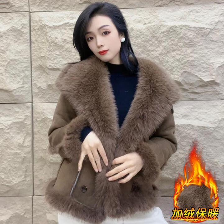 皮毛一体毛茸茸外套女2024新款冬季加厚加绒时尚高级感秋冬大衣潮