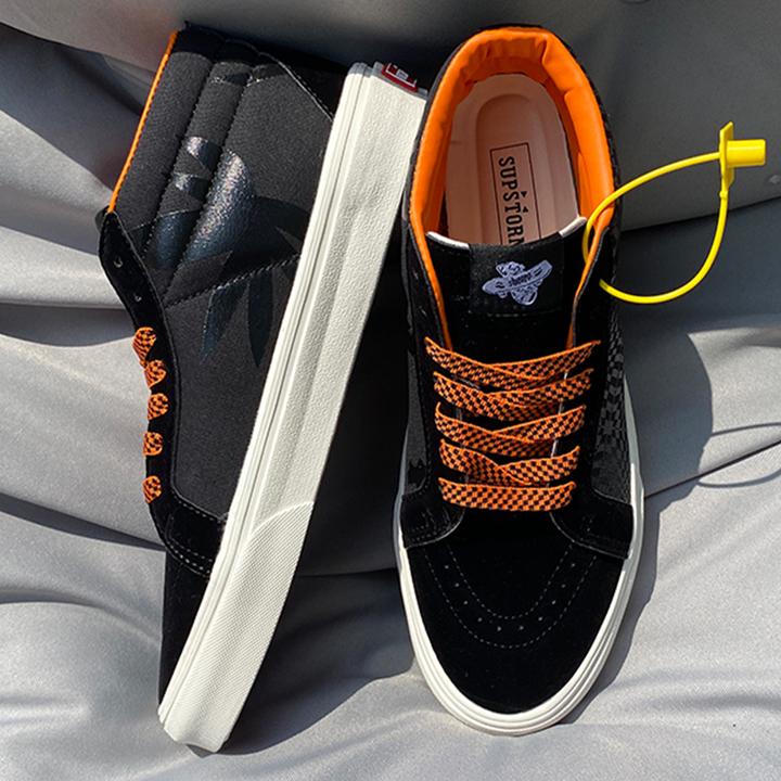 秋季爆款潮流板鞋中帮黑武士黄橙色帆布鞋休闲男鞋ins小众