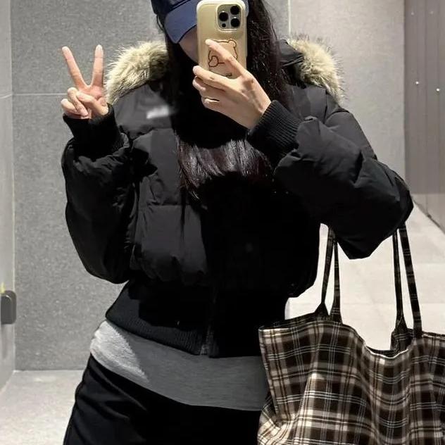 棉服女短款2025新款冬季棉衣韩版宽松百搭连帽大毛领加厚棉袄