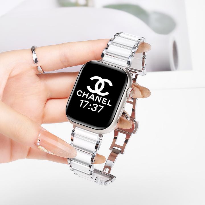 适用苹果S10陶瓷表带精致s9夏天小众女iwatch防水透气新款se高级