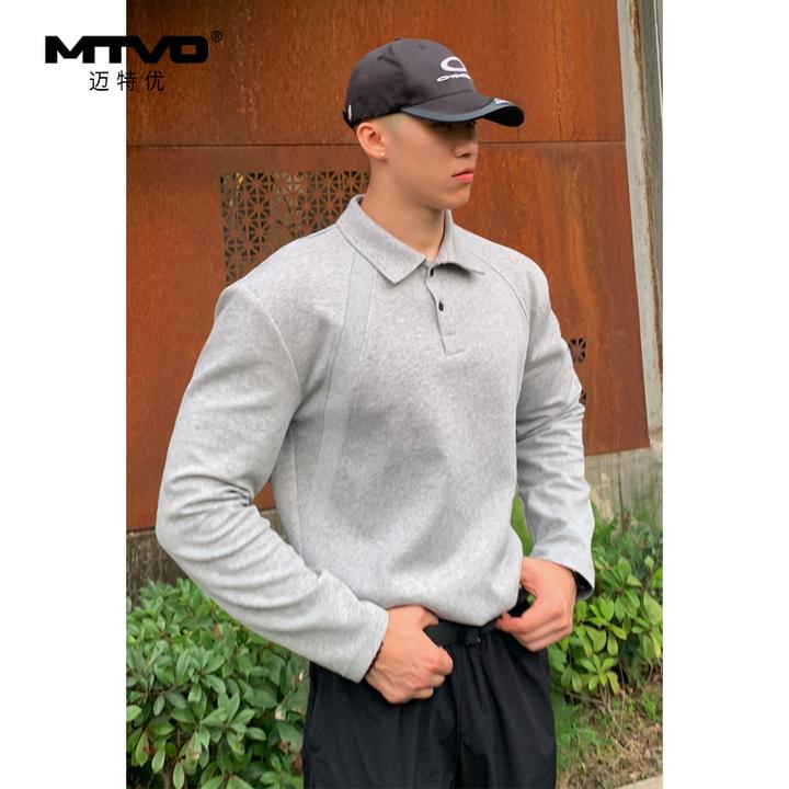 翻领长袖Polo2025年秋季新款男士美式潮牌百搭时尚简约休闲Polo衫