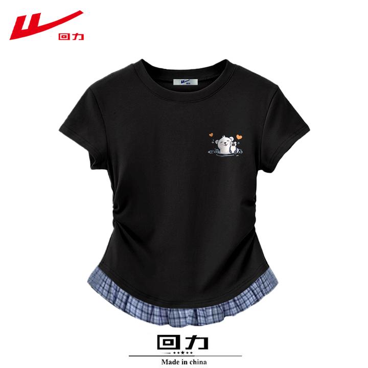 回力2025新款圆领多巴胺辣妹夏季夏装棉时尚短袖T恤女修身短款