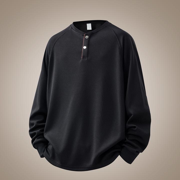 号志HAOZHI亨利领长袖卫衣男2025秋季新款宽松百搭插肩袖打底上衣