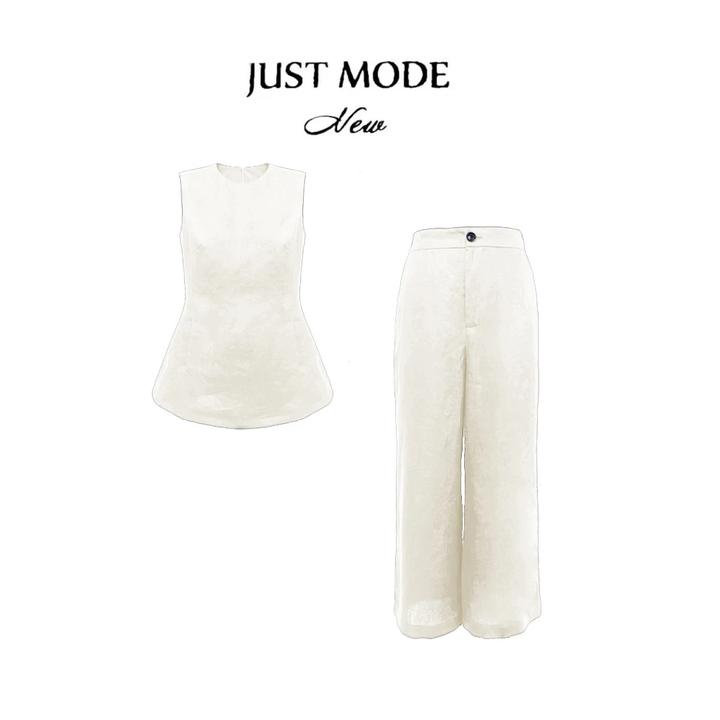 老钱风天丝亚麻简约夏季套装女上衣+裤子两件套