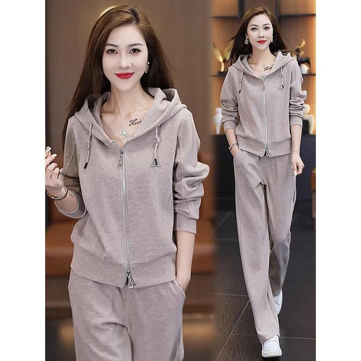 时尚休闲运动服套装女2025秋季新款洋气减龄连帽卫衣阔腿裤两件套