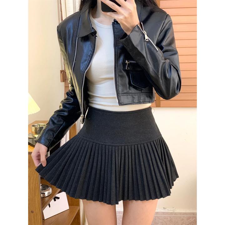 高级感灰色毛呢百褶裙女秋冬加厚高腰风琴短裙胖mm显瘦呢子半身裙