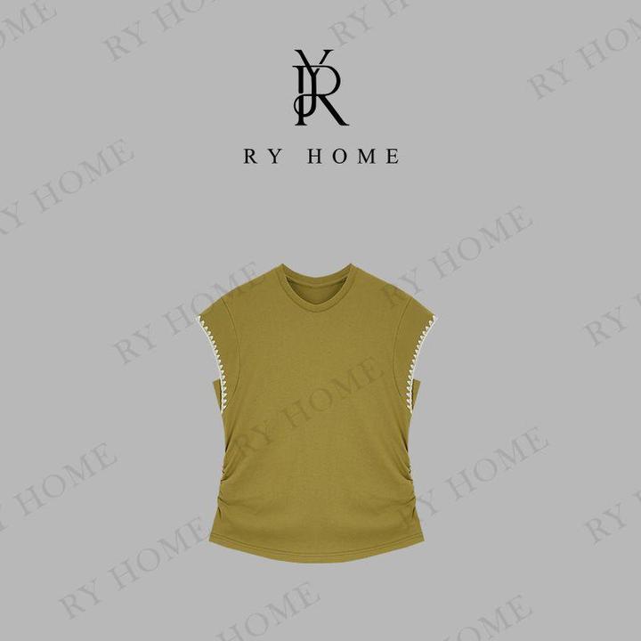 【容雨RYHOME】100%棉夏季简约贝壳绣花T恤252T2157