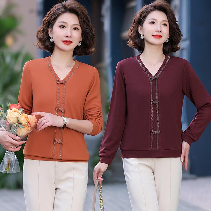 中年妈妈2025秋装新款时尚长袖打底衫中老年女装春秋洋气针织小衫
