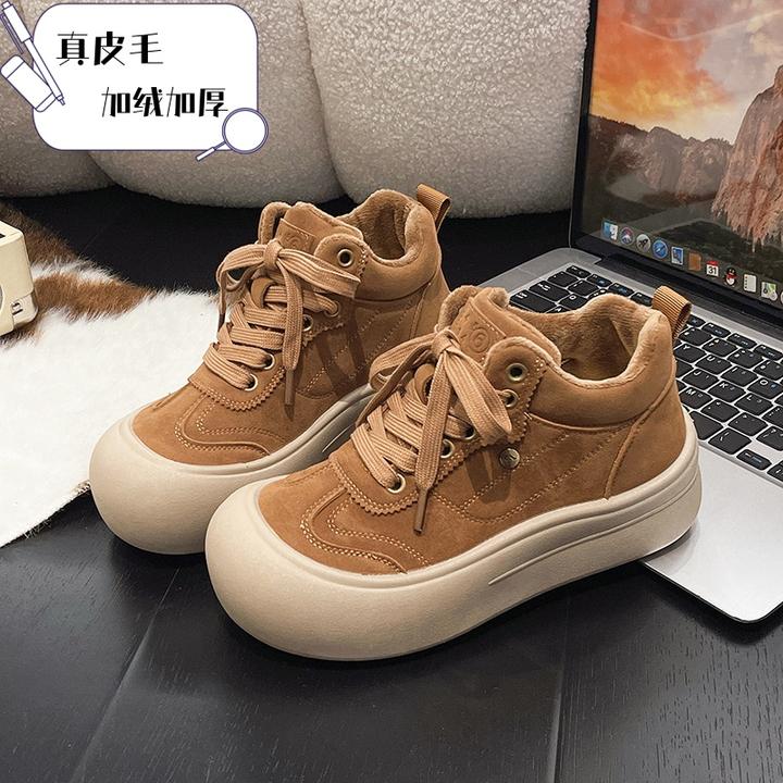 复古高帮鞋子女鞋加绒保暖棉鞋2025新款秋冬季厚底休闲运动鞋板鞋