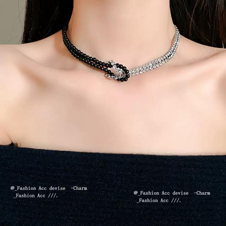 合金合成锆石项链 Y·M〖黑白拼接〗时尚高级项链
