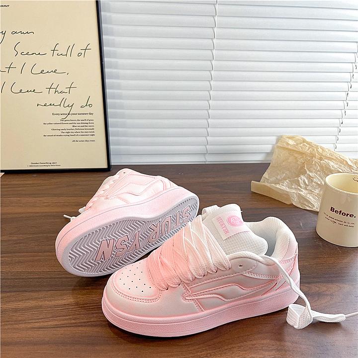 韩版做旧粉色面包鞋女ins潮2025秋季新款学生百搭运动休闲板鞋子