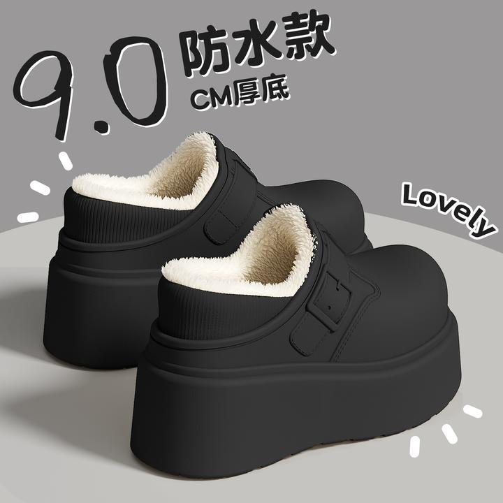 矮子乐防水棉拖鞋女款2025新款外穿时尚防滑增高保暖棉鞋冬季女款