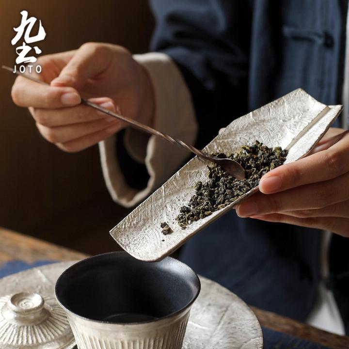 九土手工银釉彩茶则茶铲茶拨功夫茶具茶匙日式茶道用具赏茶荷陶瓷
