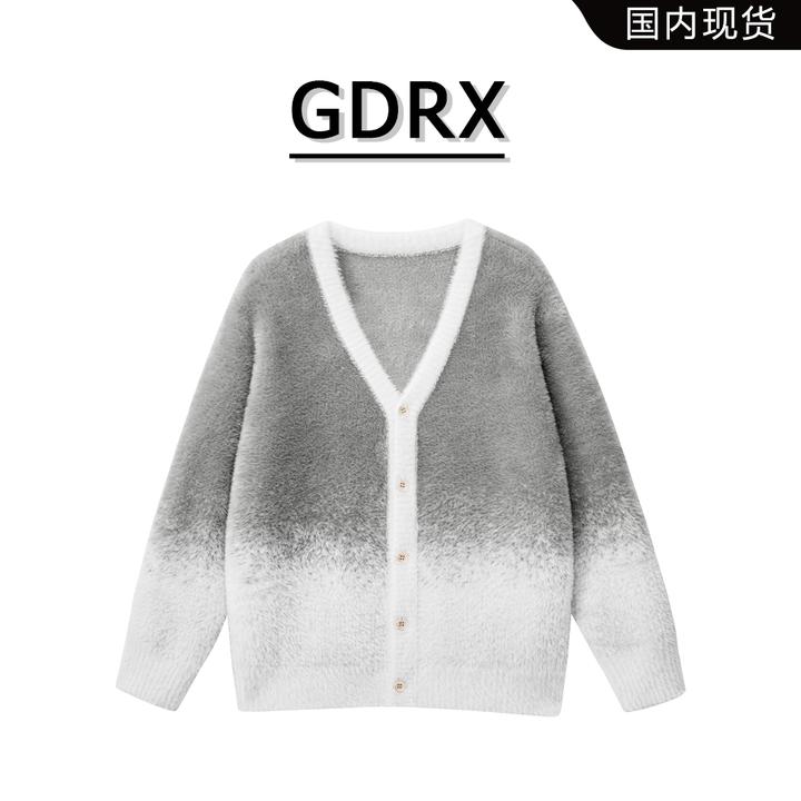 GDRX美式开衫渐变男士毛衣外套2025冬季新款宽松百搭气质长袖上衣