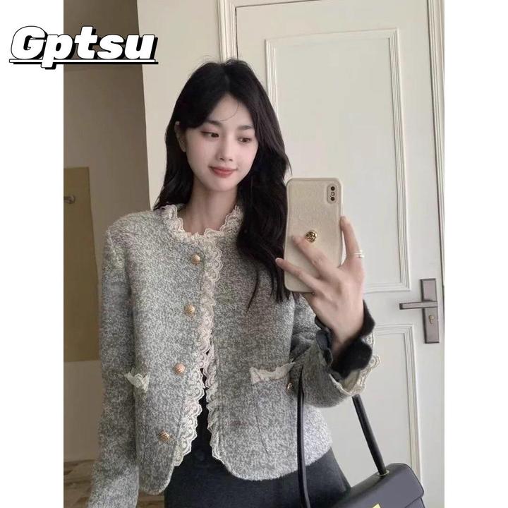 GPTSu蕾丝法式高级小香风外套女短款秋冬款显瘦气质名媛上衣花边