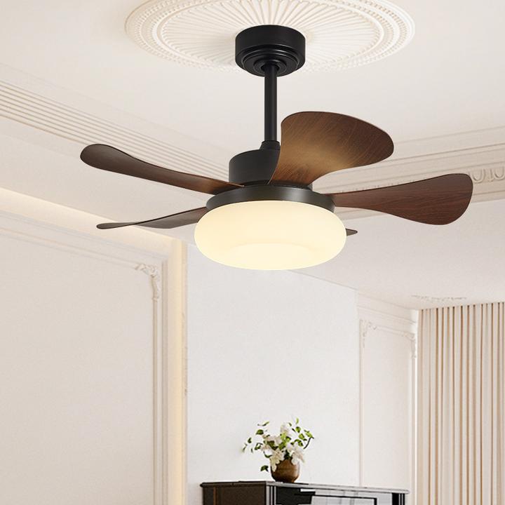 中古风扇灯胡桃木色吊扇灯卧室客厅灯餐厅新中式静音儿童房灯具