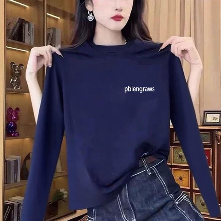 时尚欧货女款内搭减龄慵懒风新款长袖打底衫春秋正肩圆领上衣T恤