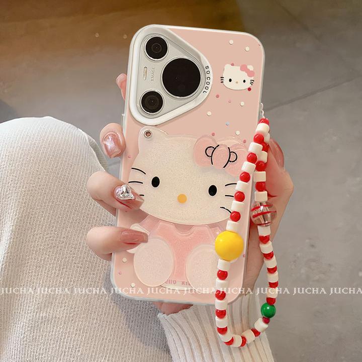 粉色KT猫镜子适用苹果16plus手机壳可爱OPPO创意个性华为新款小米