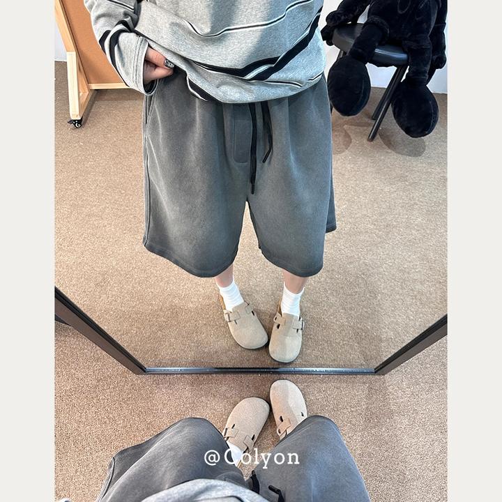 美式重磅雾感400克水洗短裤男款夏季灰色五分裤休闲宽松男生裤子