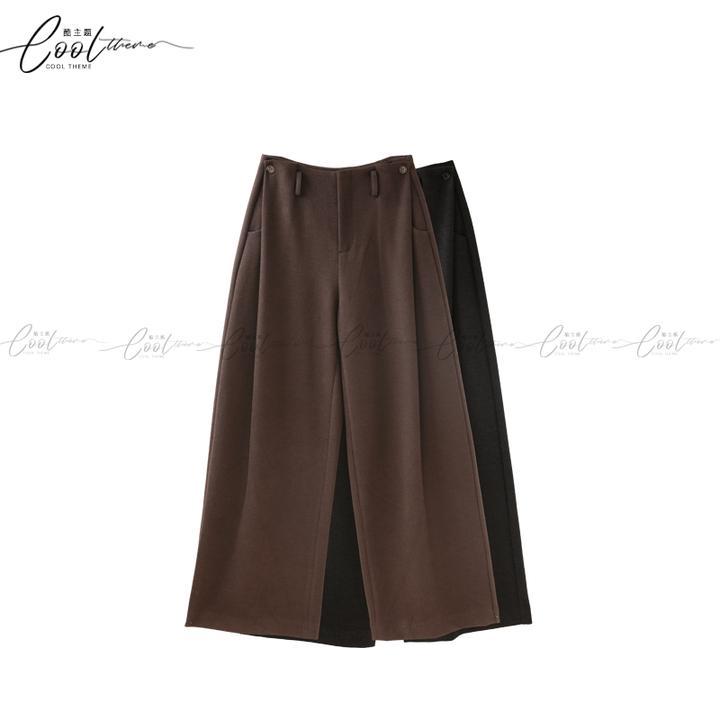 2025冬季复古休闲西裤垂感褶皱直筒裤牦牛绒+山羊绒