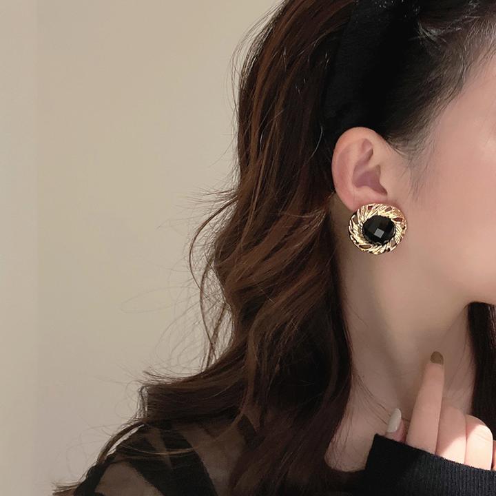 铜合金铅玻璃耳饰 财阀千金风耳钉高级百搭轻奢耳环