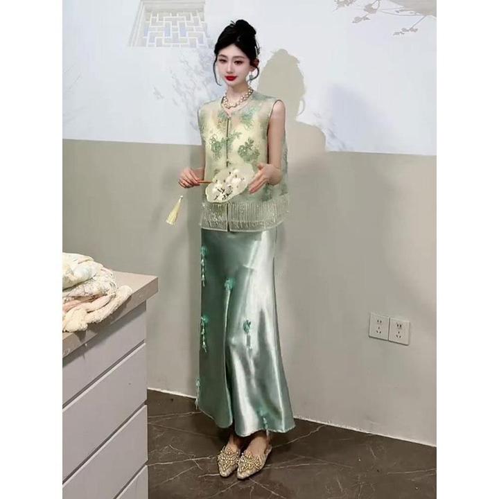 今年流行搭配一整套高级感气质新中式国风禅意上衣半裙两件套装女