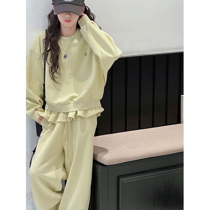 K29439孙小美假两件荷叶边女童卫衣套装2025新款秋装儿童两件套潮