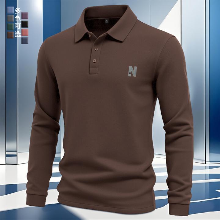 重磅咖啡色男士翻领polo衫修身长袖t恤免烫内搭打底衫秋冬 常规款