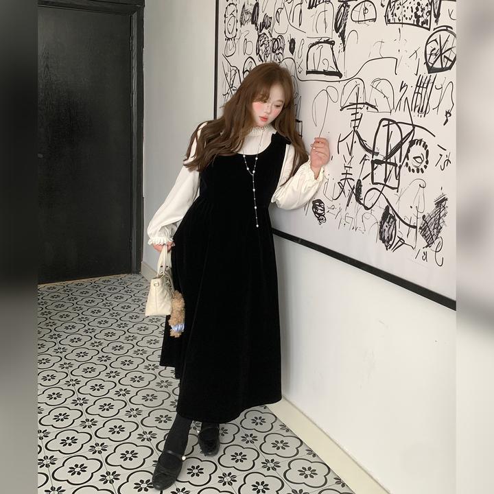 徐达布【雾岛月光】大码拼接连衣裙女秋冬微胖法式裙子L38441C53