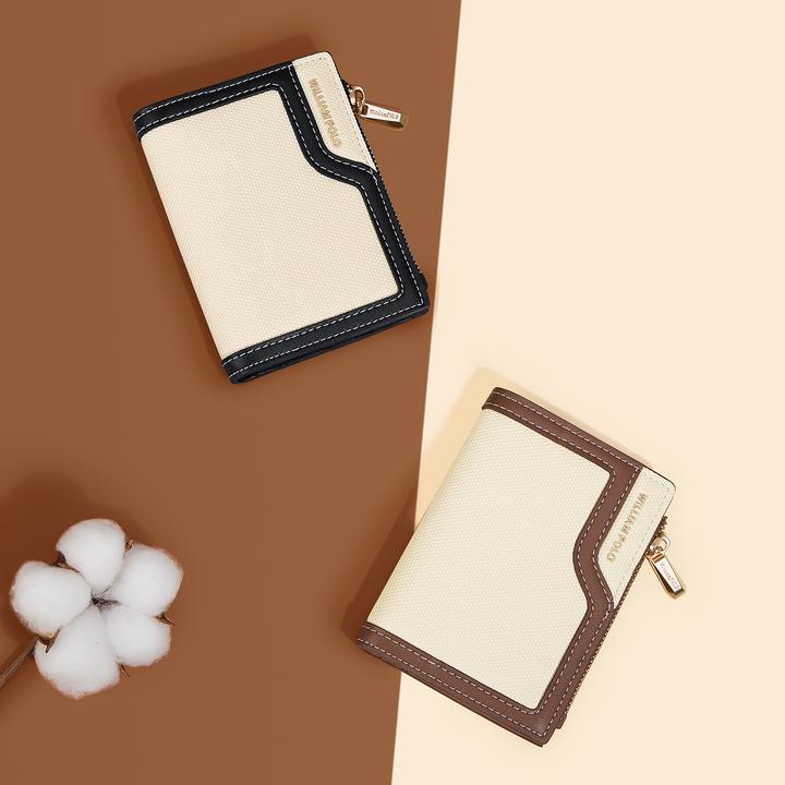 英皇保罗2025年新款潮流女生撞色复古零钱包短款皮夹卡包硬币钱包