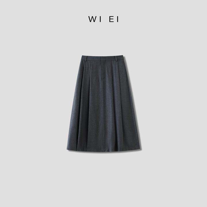 《WI EI》如意半裙*如意联名 100羊毛 时髦秀场中长百褶裙9J011