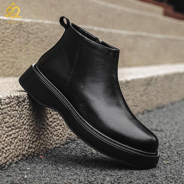 切尔西靴侧拉链加绒男士欧洲站2024新款短靴牛男士英伦加绒男短靴