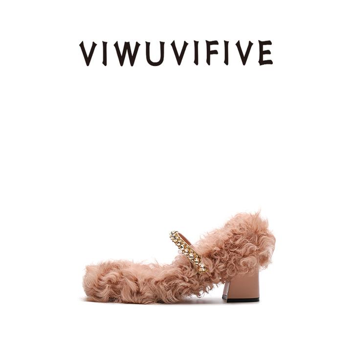 V5 VIWU.VIFIVE「桃夭」2024秋冬开运穿搭羊羔毛玛丽珍粗跟毛毛鞋gd