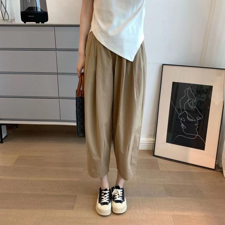 日系薄款宽松灯笼裤女2025九分裤松紧腰百搭裤气球裤直筒阔腿裤