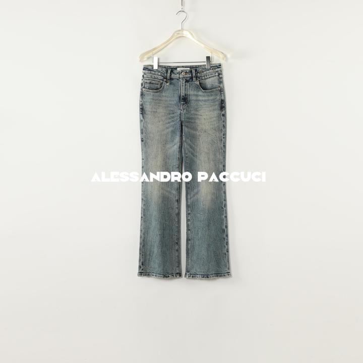 AP洛哥53052NK【摩登回声】棉竹节风格绳染蓝色时尚牛仔微喇长裤