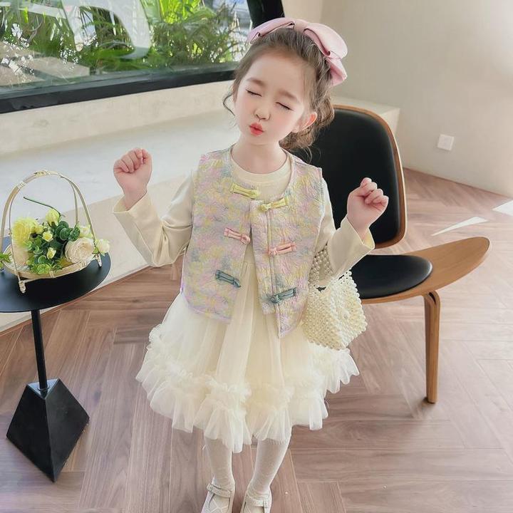 童装新款女童连衣裙秋季2024新款洋气春秋款中国风马甲儿童装秋装