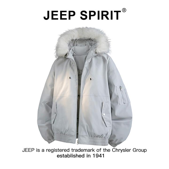 JEEPSPIRIT吉普毛领工装棉服男士冬季2025新款加厚保暖情侣派克服