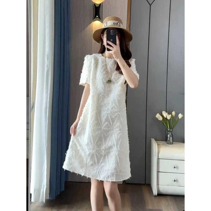 轻奢风欧货小香风显瘦连衣裙女夏季新款法式设计感流苏蕾丝A字裙