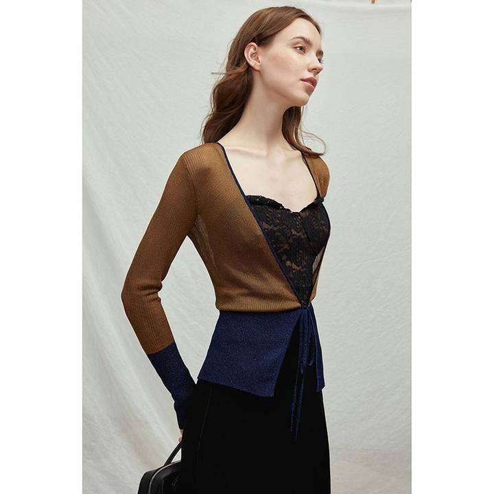 Mix Selection｜玉生烟 撞色系带毛织开衫简约修身针织衫MSBJW0498