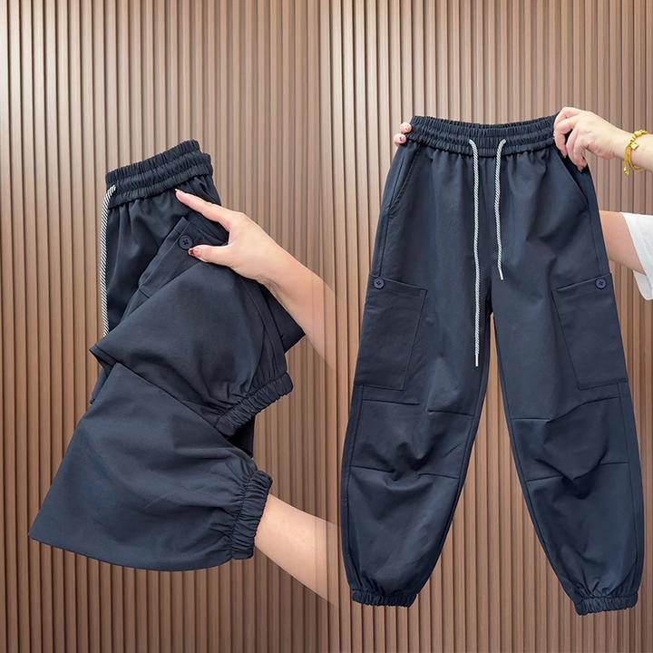 欧货秋季新款休闲弯刀裤女哈伦束脚裤宽松显瘦时尚百搭直筒工装裤