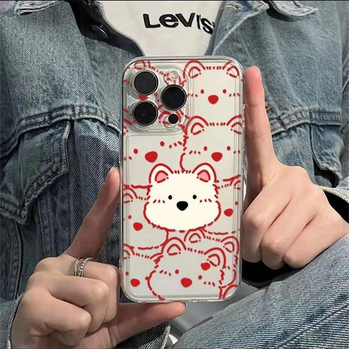 红线条小白狗适用苹果16手机壳15Promax卡通14/13/12全包11软套xr