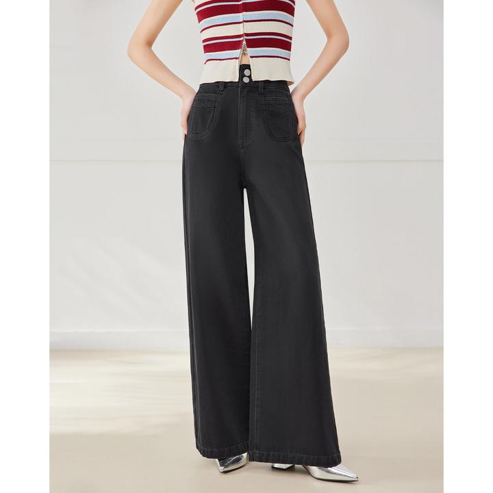 IEF/爱依服裤子2025夏季新款韩版简约通勤显瘦牛仔阔腿裤流光风