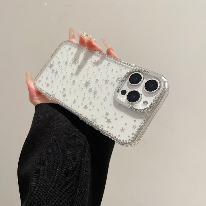 闪钻边框适用苹果16promax手机壳透明仙女细闪13/14/15promax硬壳