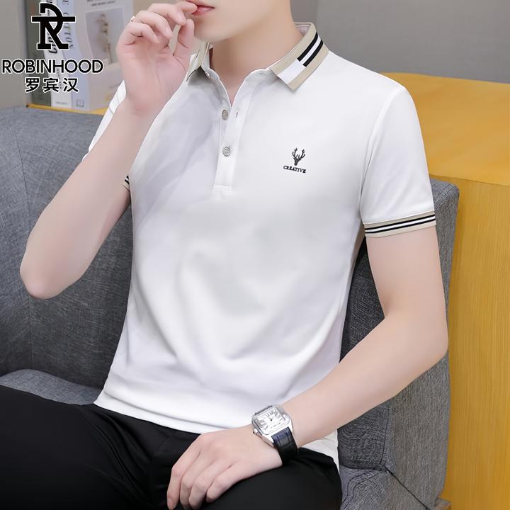 罗宾汉/ROBINHOOD夏季翻领POLO衫短袖男T恤潮流休闲简约冰丝半袖