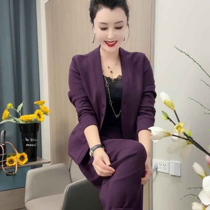 888秋季上新套装轻熟风百搭短外套+裤子常规袖薄款休闲休闲大码洋