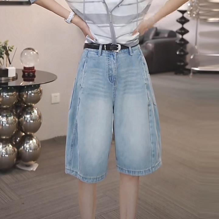 2025夏季新款韩版时尚复古牛仔短裤高腰显瘦宽松直筒五分中裤子女
