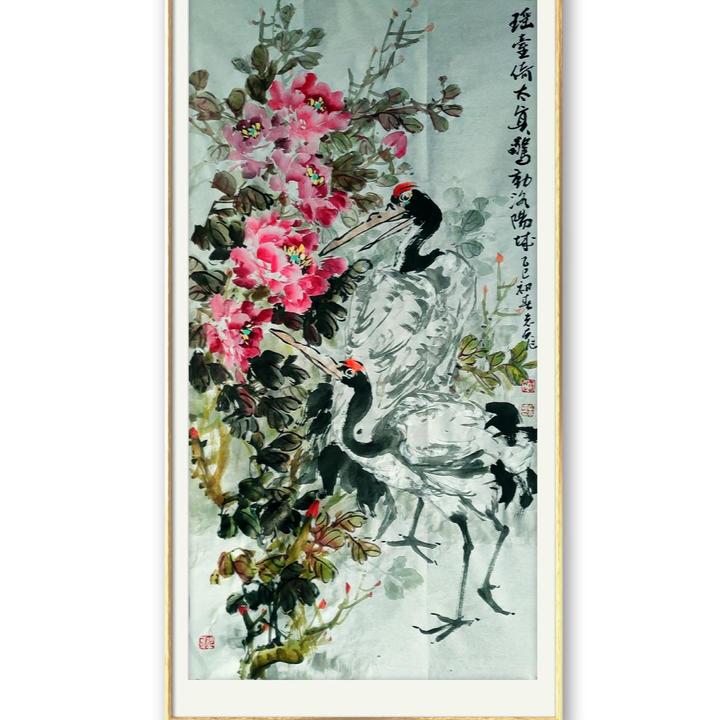 赵志夫花鸟画主题作品《瑶台倚太真惊动洛阳尘》(138X68)